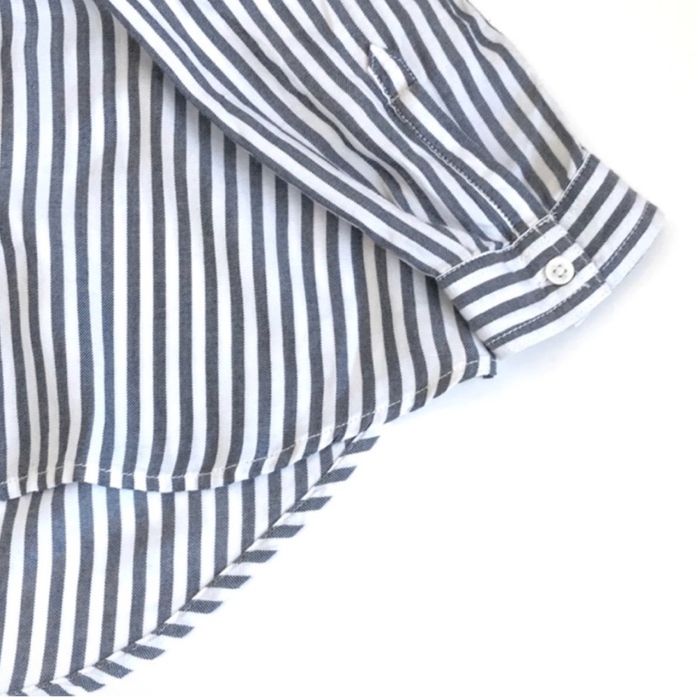 beachlunchlounge Blue-Grey & White Stripe Rayon Button Down Boyfriend Shirt S/P - Picture 11 of 14